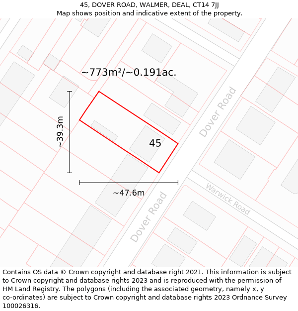 45, DOVER ROAD, WALMER, DEAL, CT14 7JJ: Plot and title map