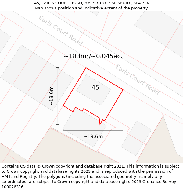 45, EARLS COURT ROAD, AMESBURY, SALISBURY, SP4 7LX: Plot and title map