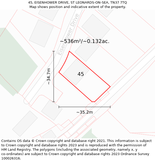 45, EISENHOWER DRIVE, ST LEONARDS-ON-SEA, TN37 7TQ: Plot and title map