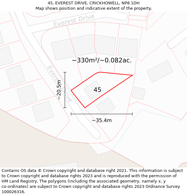 45, EVEREST DRIVE, CRICKHOWELL, NP8 1DH: Plot and title map