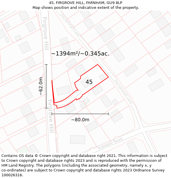 45, FIRGROVE HILL, FARNHAM, GU9 8LP: Plot and title map