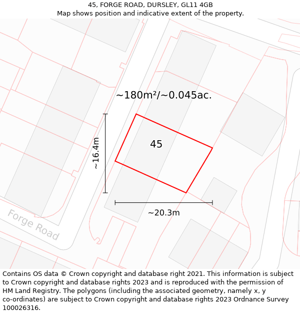 45, FORGE ROAD, DURSLEY, GL11 4GB: Plot and title map