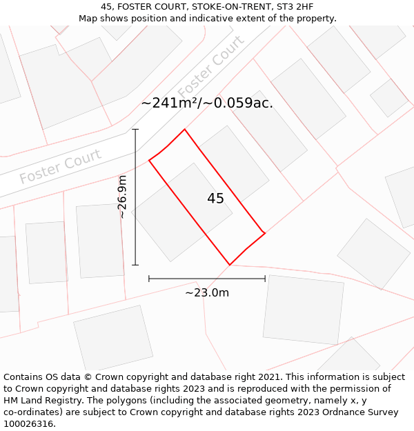 45, FOSTER COURT, STOKE-ON-TRENT, ST3 2HF: Plot and title map