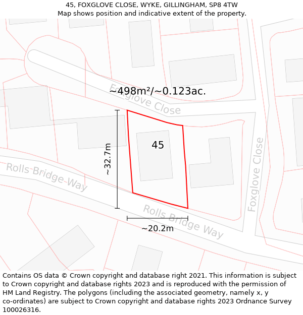 45, FOXGLOVE CLOSE, WYKE, GILLINGHAM, SP8 4TW: Plot and title map