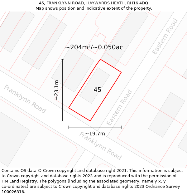 45, FRANKLYNN ROAD, HAYWARDS HEATH, RH16 4DQ: Plot and title map