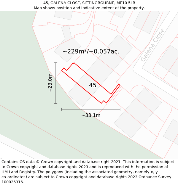 45, GALENA CLOSE, SITTINGBOURNE, ME10 5LB: Plot and title map