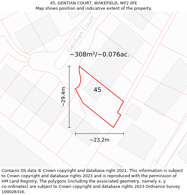 45, GENTIAN COURT, WAKEFIELD, WF2 0FE: Plot and title map