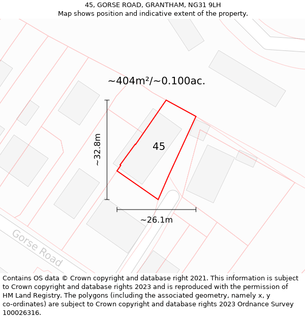 45, GORSE ROAD, GRANTHAM, NG31 9LH: Plot and title map