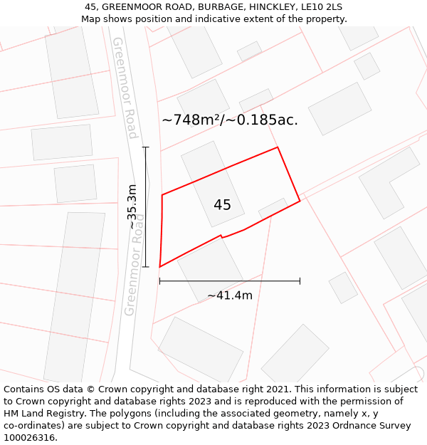 45, GREENMOOR ROAD, BURBAGE, HINCKLEY, LE10 2LS: Plot and title map