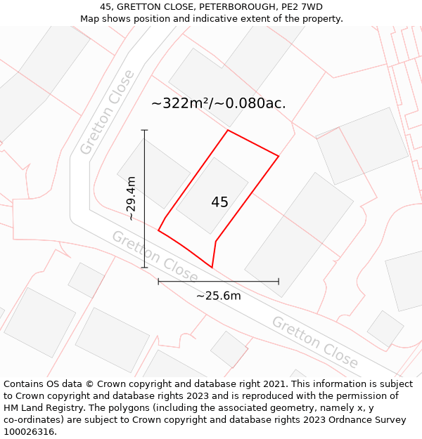 45, GRETTON CLOSE, PETERBOROUGH, PE2 7WD: Plot and title map