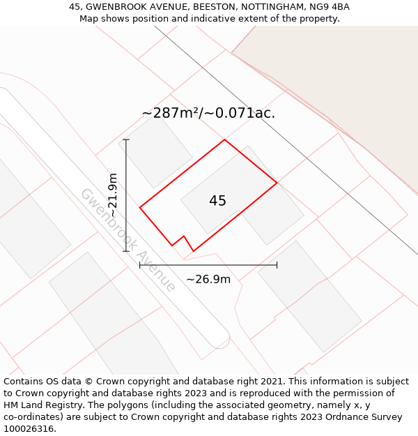 45, GWENBROOK AVENUE, BEESTON, NOTTINGHAM, NG9 4BA: Plot and title map