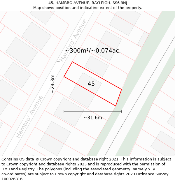 45, HAMBRO AVENUE, RAYLEIGH, SS6 9NJ: Plot and title map