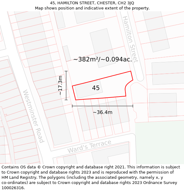 45, HAMILTON STREET, CHESTER, CH2 3JQ: Plot and title map