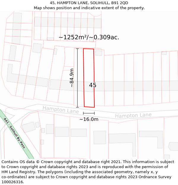 45, HAMPTON LANE, SOLIHULL, B91 2QD: Plot and title map