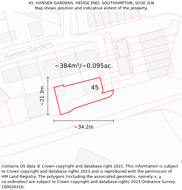 45, HANSEN GARDENS, HEDGE END, SOUTHAMPTON, SO30 2LN: Plot and title map