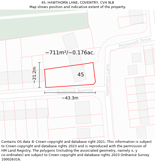 45, HAWTHORN LANE, COVENTRY, CV4 9LB: Plot and title map