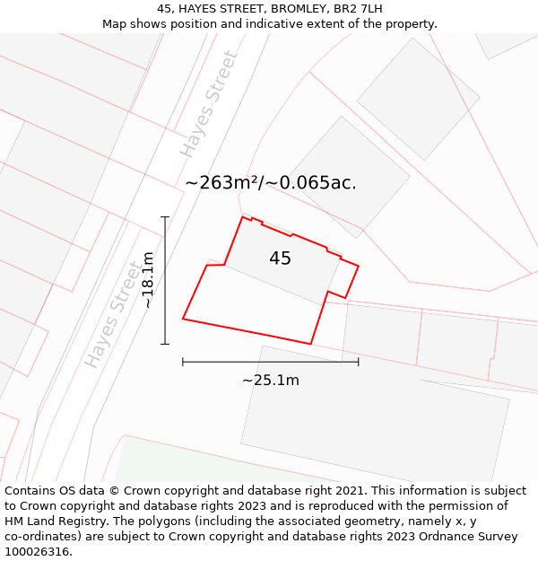 45, HAYES STREET, BROMLEY, BR2 7LH: Plot and title map
