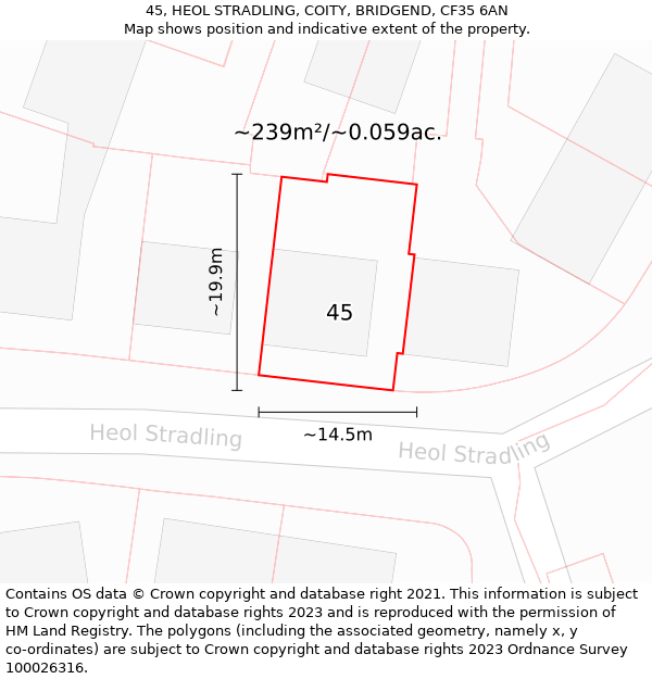 45, HEOL STRADLING, COITY, BRIDGEND, CF35 6AN: Plot and title map