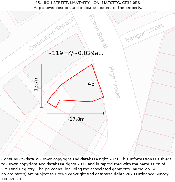 45, HIGH STREET, NANTYFFYLLON, MAESTEG, CF34 0BS: Plot and title map