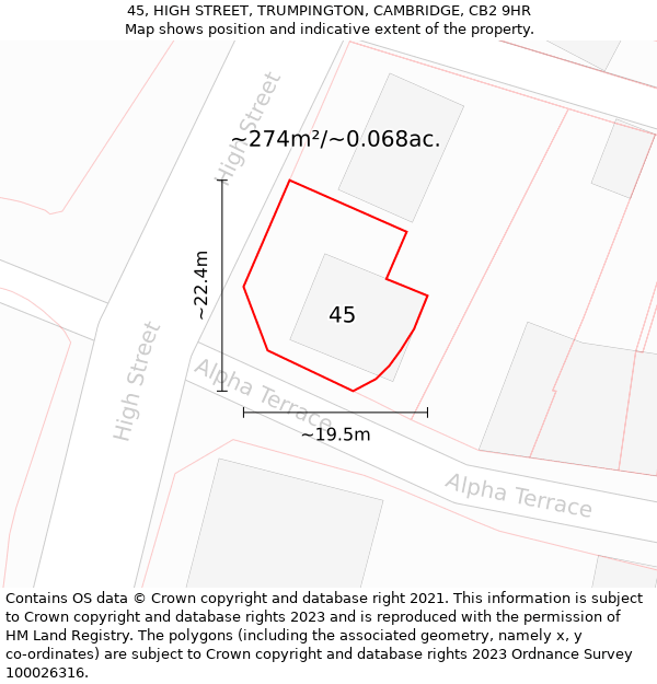 45, HIGH STREET, TRUMPINGTON, CAMBRIDGE, CB2 9HR: Plot and title map