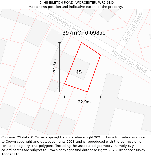 45, HIMBLETON ROAD, WORCESTER, WR2 6BQ: Plot and title map