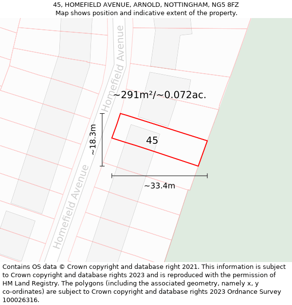 45, HOMEFIELD AVENUE, ARNOLD, NOTTINGHAM, NG5 8FZ: Plot and title map