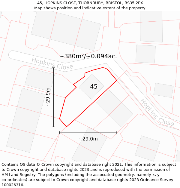 45, HOPKINS CLOSE, THORNBURY, BRISTOL, BS35 2PX: Plot and title map