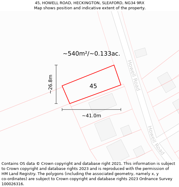 45, HOWELL ROAD, HECKINGTON, SLEAFORD, NG34 9RX: Plot and title map