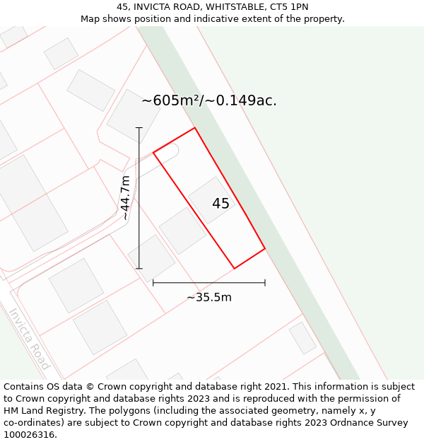 45, INVICTA ROAD, WHITSTABLE, CT5 1PN: Plot and title map