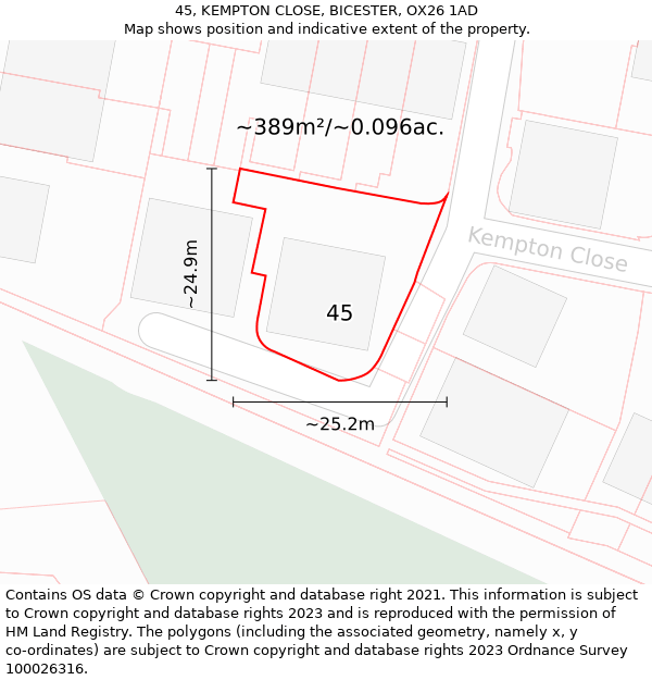 45, KEMPTON CLOSE, BICESTER, OX26 1AD: Plot and title map