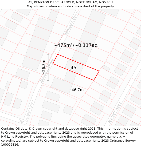 45, KEMPTON DRIVE, ARNOLD, NOTTINGHAM, NG5 8EU: Plot and title map