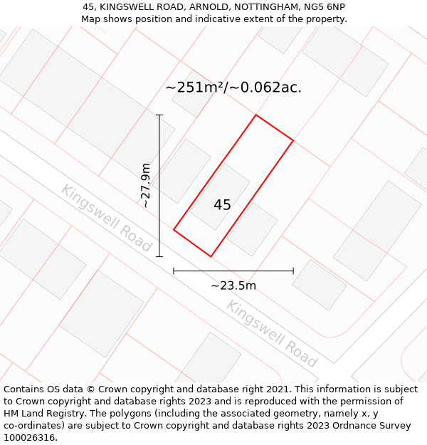 45, KINGSWELL ROAD, ARNOLD, NOTTINGHAM, NG5 6NP: Plot and title map