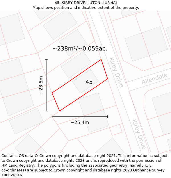 45, KIRBY DRIVE, LUTON, LU3 4AJ: Plot and title map