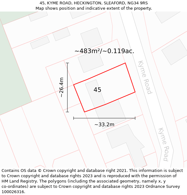 45, KYME ROAD, HECKINGTON, SLEAFORD, NG34 9RS: Plot and title map