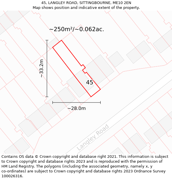 45, LANGLEY ROAD, SITTINGBOURNE, ME10 2EN: Plot and title map