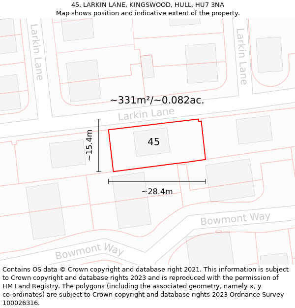 45, LARKIN LANE, KINGSWOOD, HULL, HU7 3NA: Plot and title map