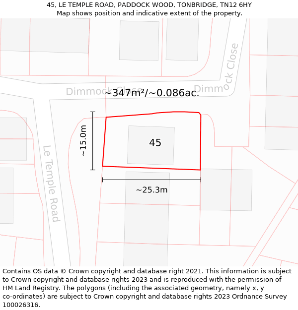 45, LE TEMPLE ROAD, PADDOCK WOOD, TONBRIDGE, TN12 6HY: Plot and title map