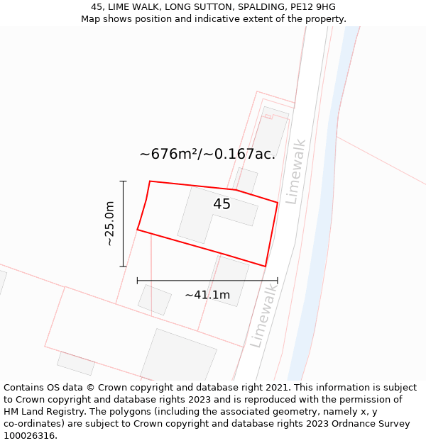 45, LIME WALK, LONG SUTTON, SPALDING, PE12 9HG: Plot and title map