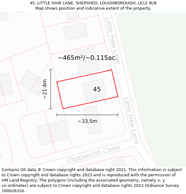 45, LITTLE HAW LANE, SHEPSHED, LOUGHBOROUGH, LE12 9LN: Plot and title map