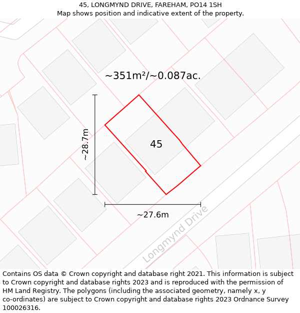 45, LONGMYND DRIVE, FAREHAM, PO14 1SH: Plot and title map