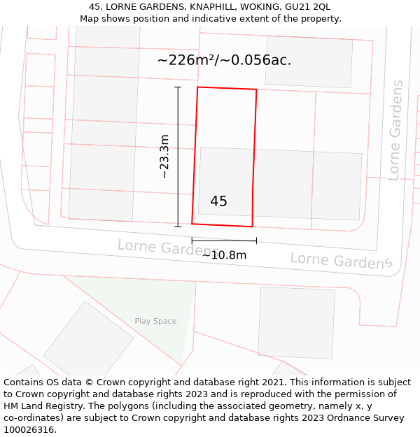 45, LORNE GARDENS, KNAPHILL, WOKING, GU21 2QL: Plot and title map