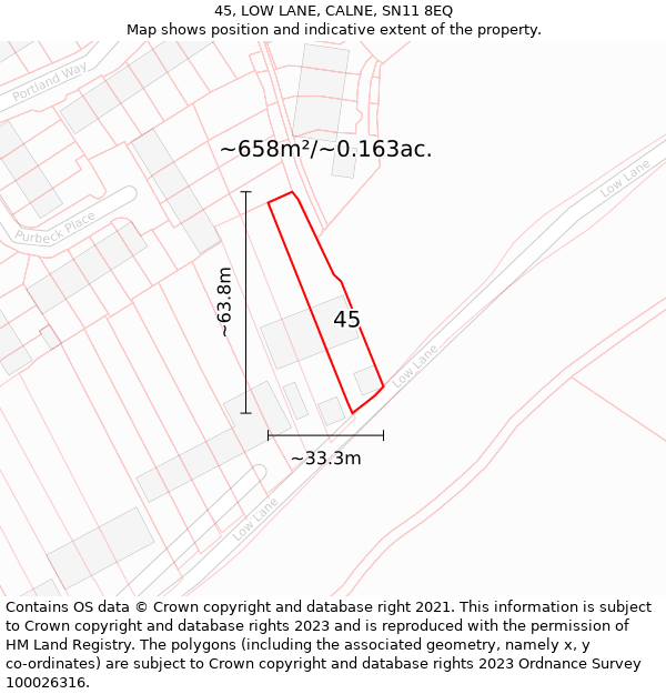 45, LOW LANE, CALNE, SN11 8EQ: Plot and title map