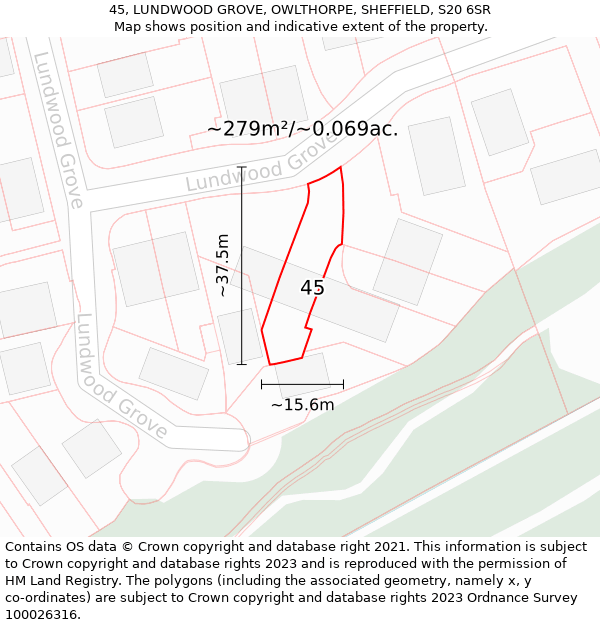 45, LUNDWOOD GROVE, OWLTHORPE, SHEFFIELD, S20 6SR: Plot and title map