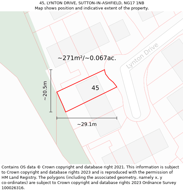 45, LYNTON DRIVE, SUTTON-IN-ASHFIELD, NG17 1NB: Plot and title map