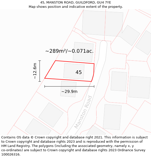 45, MANSTON ROAD, GUILDFORD, GU4 7YE: Plot and title map