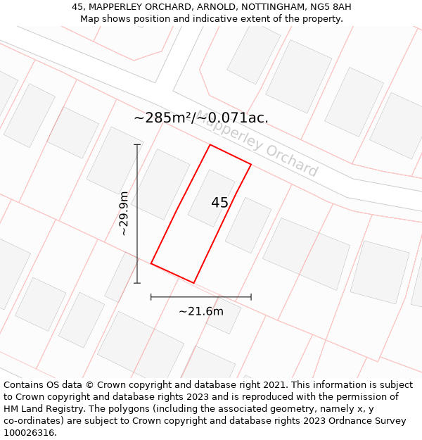 45, MAPPERLEY ORCHARD, ARNOLD, NOTTINGHAM, NG5 8AH: Plot and title map