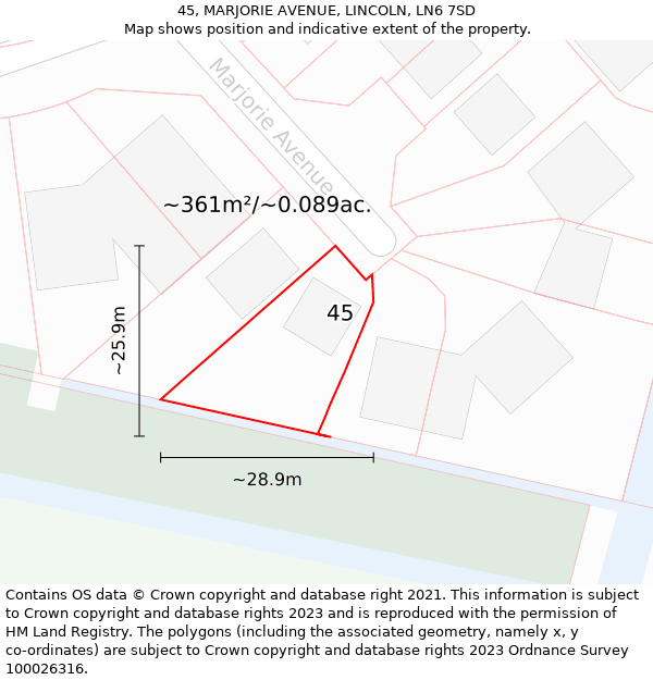 45, MARJORIE AVENUE, LINCOLN, LN6 7SD: Plot and title map