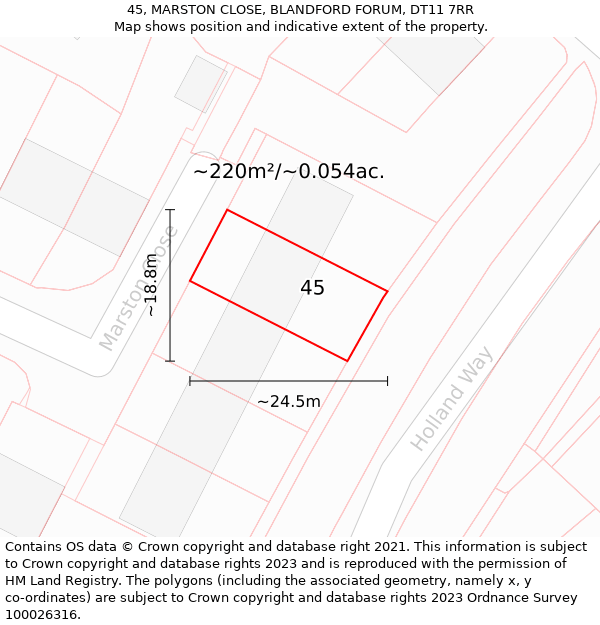 45, MARSTON CLOSE, BLANDFORD FORUM, DT11 7RR: Plot and title map