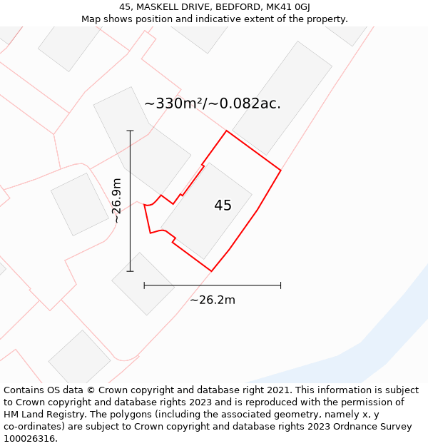 45, MASKELL DRIVE, BEDFORD, MK41 0GJ: Plot and title map