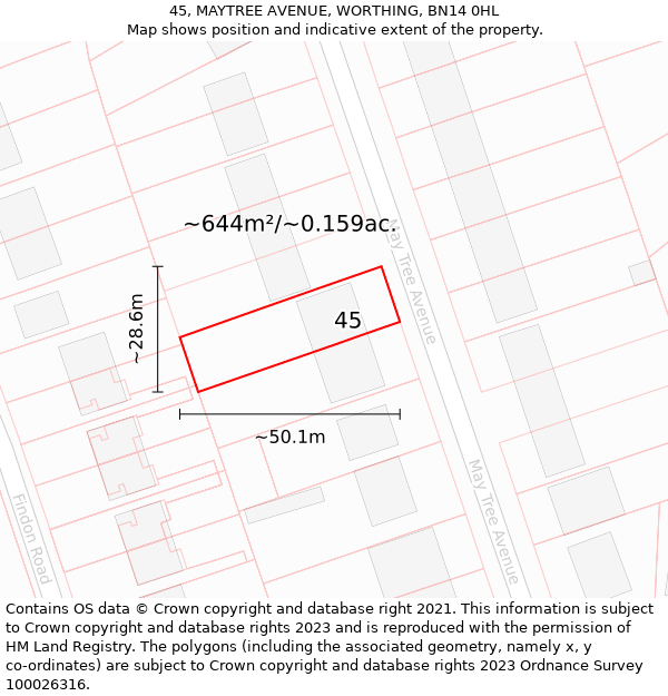 45, MAYTREE AVENUE, WORTHING, BN14 0HL: Plot and title map